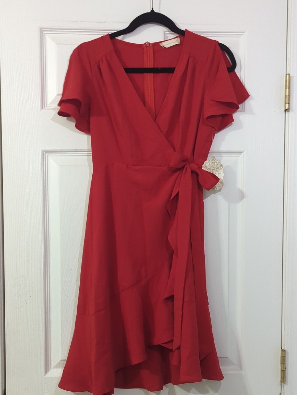 Altar'd State Red Wrap Midi with Ruffle Tie Accent